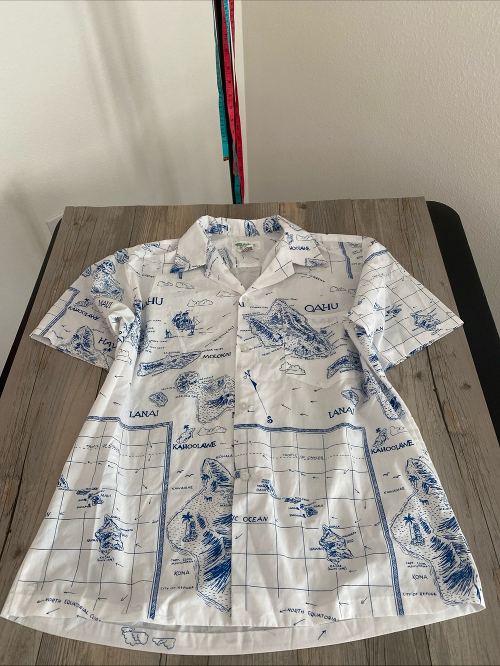 Vintage Hookano Hawaiian Aloha Shirt Map Hawaiian Islands Made In Hawaii Large